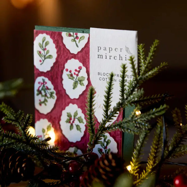 Hand Block Printed Christmas Card -  Berries