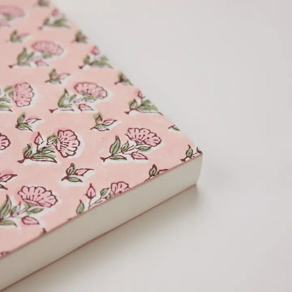 Hand Block Printed Blank A5 Notebook - Ditsy Floral Blush