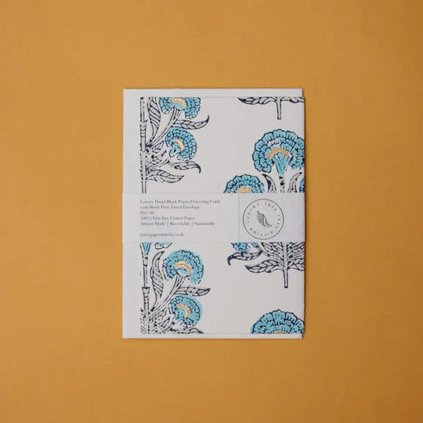 Block Printed Greeting Card - Aurora Blue Opal