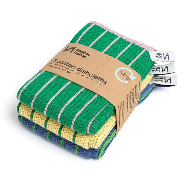 Reusable & Eco-Friendly Cotton Knit Dishcloths - Green Stripe