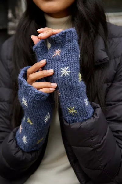 Pachamama Merino Wildflower Handwarmers - Denim