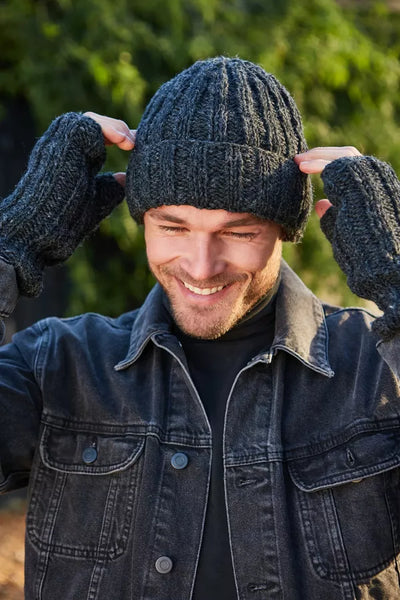 Pachamama Mens Shetland Roll Back Beanie - Charcoal