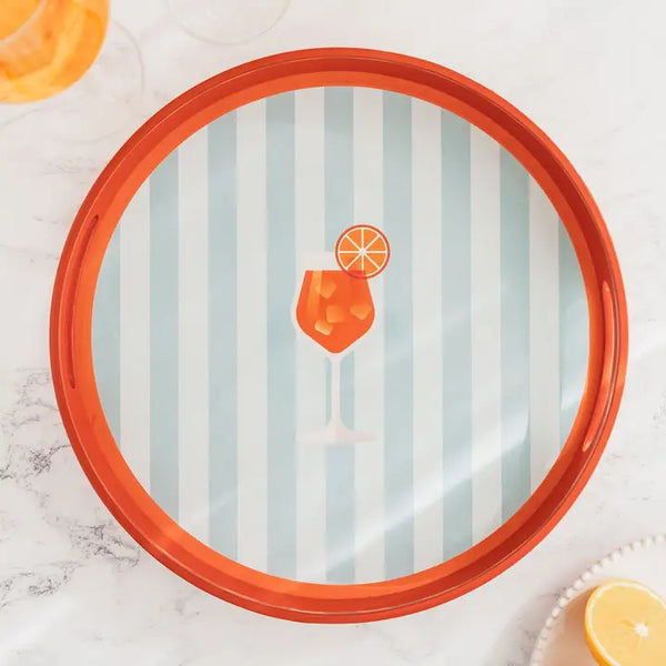 Wooden Lacquer Round Drinks Tray - Aperol Spritz