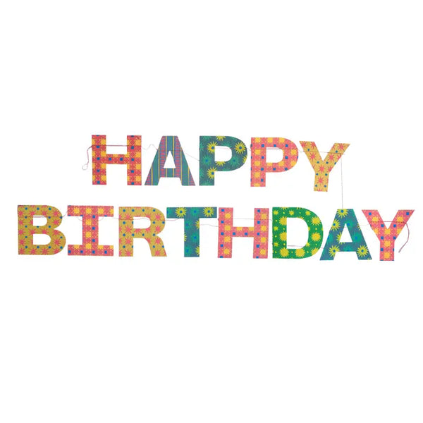 Bright Happy Birthday Sewn Paper Garland