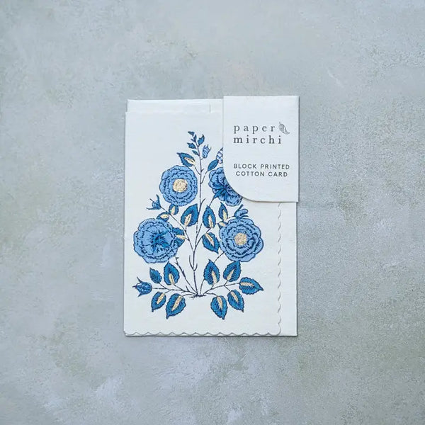 Hand Block Printed Greeting Card - Gulab Sapphire