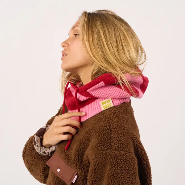 100% Wool Balaclava - Striped Pink & Burgundy