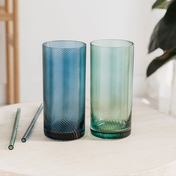 Twist Highball Glass Tumblers - Set of 2 - Blue/Green