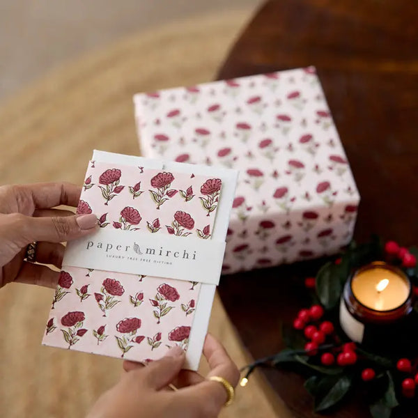 Hand Block Printed Greeting Card - Gc Ditsy Floral Scarlet