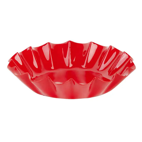 Scalloped Red Metal Pillar Candle Dish