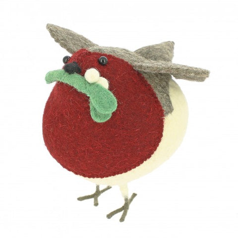 Fiona Walker Large Standing Felt Robin w/Mistletoe