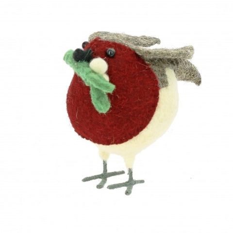 Fiona Walker Small Standing Felt Robin w/Mistletoe