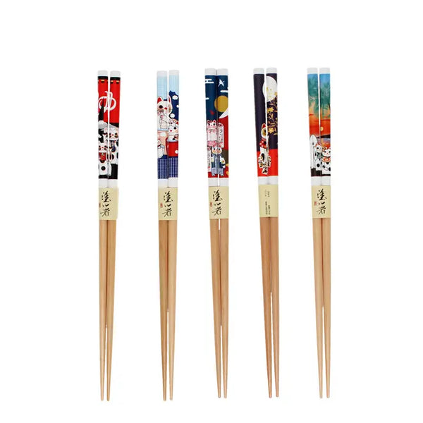 Wooden Chopsticks - Beckoning Cats