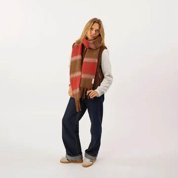 Fine Mixed Wool Scarf - Pink, Brown & Red