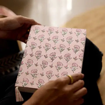 Hand Block Printed Blank A5 Notebook - Ditsy Floral Blush