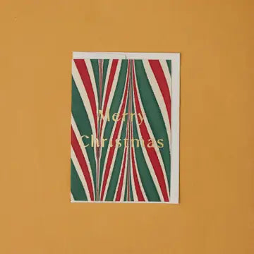 Christmas Hand Marbled Card - Candy Stripes