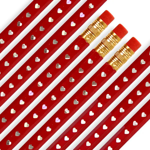 Heart Foil Printed Pencils - Box of 3
