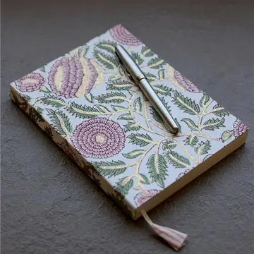 Hand Block Printed Blank A5 Notebook - Marigold Glitz Blush