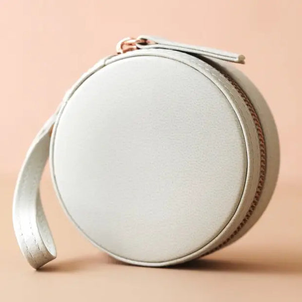 Grey Round Travel Jewellery Case