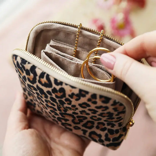 Leopard Print Velvet Pouch Jewellery Case