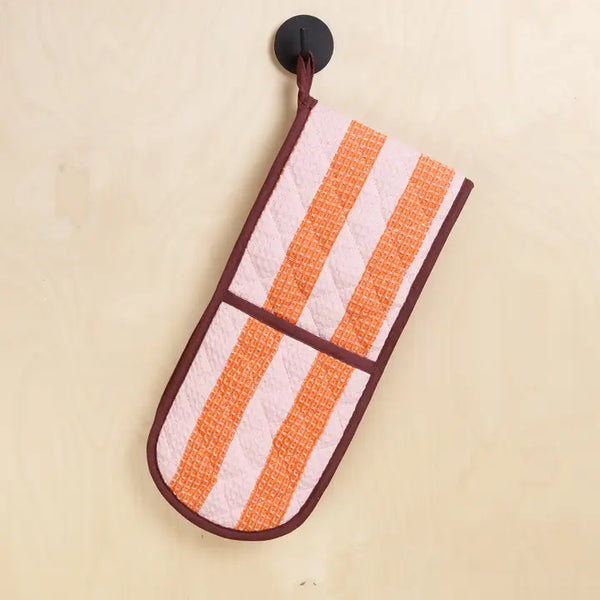 Cotton Double Oven Glove: Striped Pink & Orange