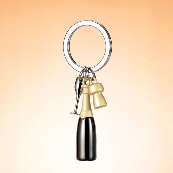 Metalmorphose Keyring - Champagne Bottle w/Glass & Cork