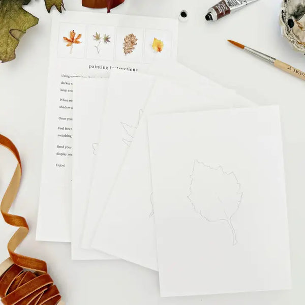 Paintable Watercolour Notecard Set - Fall Leaves