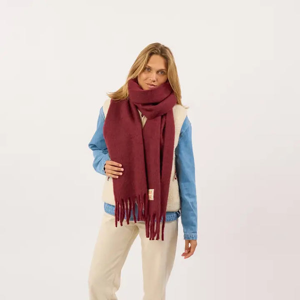 Wide Scarf in Mixed Wool - Wine Red