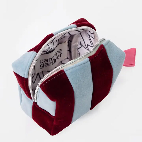 Blue/Wine Stripe Velvet Ultra-Mini Cube Cosmetic Bag