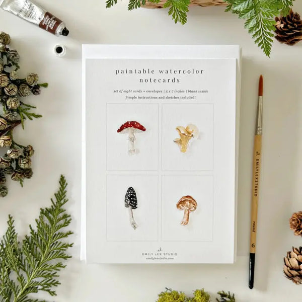Paintable Watercolour Notecard Set - Mushrooms
