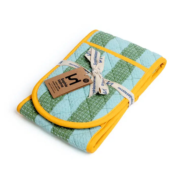 Cotton Double Oven Glove: Striped Green & Blue
