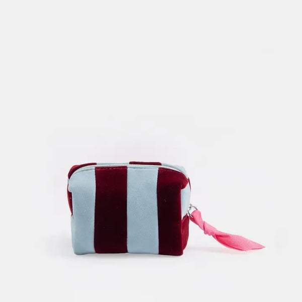 Blue/Wine Stripe Velvet Ultra-Mini Cube Cosmetic Bag