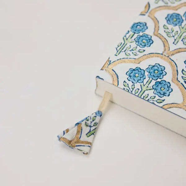 Hand Block Printed Blank A5 Notebook - Trellis Indigo