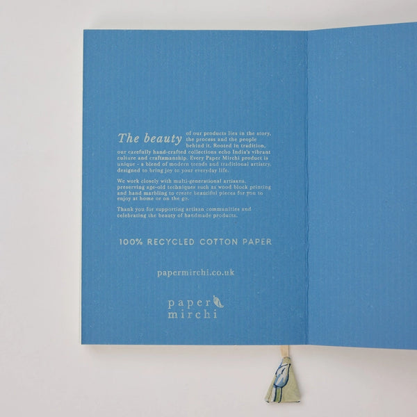 Hand Block Printed Blank A5 Notebook - Lotus Indigo