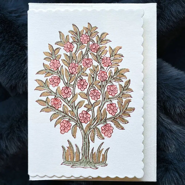 Hand Block Printed Greeting Card - Mogra Coral