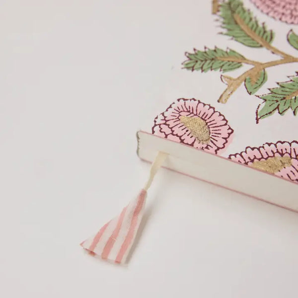 Hand Block Printed Blank A5 Notebook - Marigold Glitz Blush