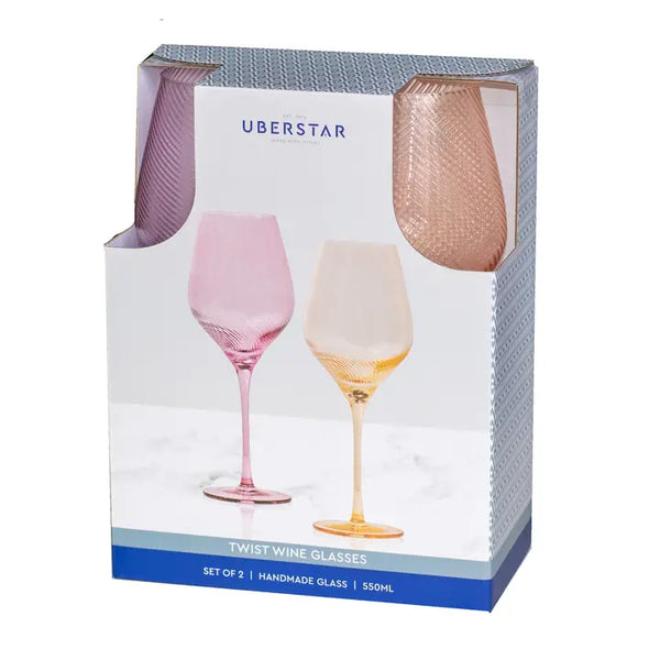 Twist Coloured Wine Glasses - Set of 2 - Pink/Peach