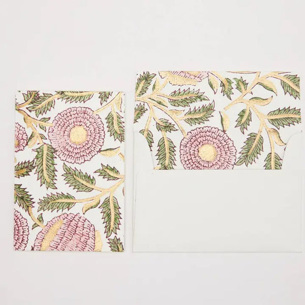 Hand Block Printed Greeting Card - Marigold Glitz Blush