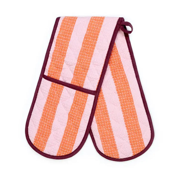 Cotton Double Oven Glove: Striped Pink & Orange