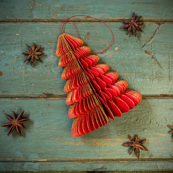 Red Paper Honeycomb Trees 60cm
