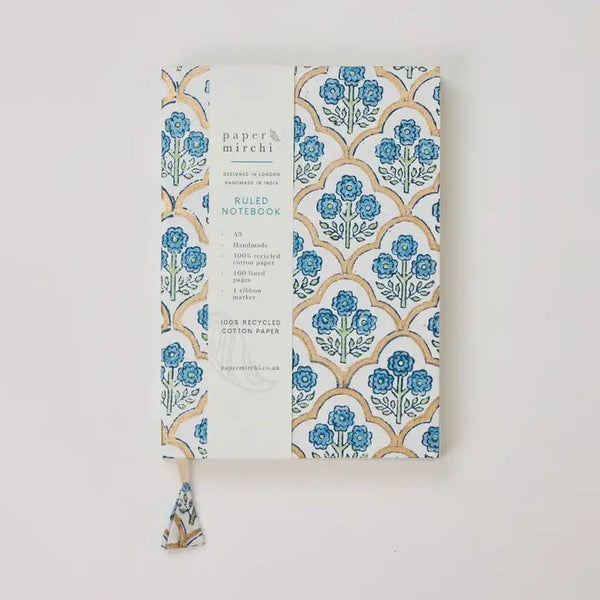 Hand Block Printed Blank A5 Notebook - Trellis Indigo
