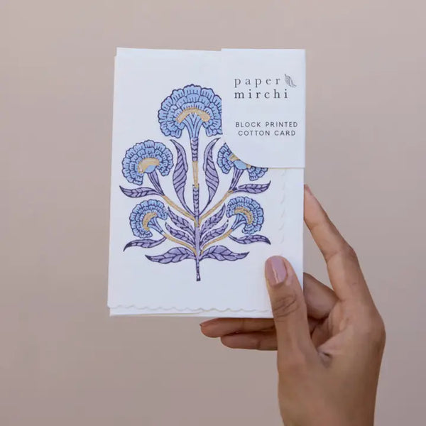 Hand Block Printed Greeting Card - Poppy Lavender