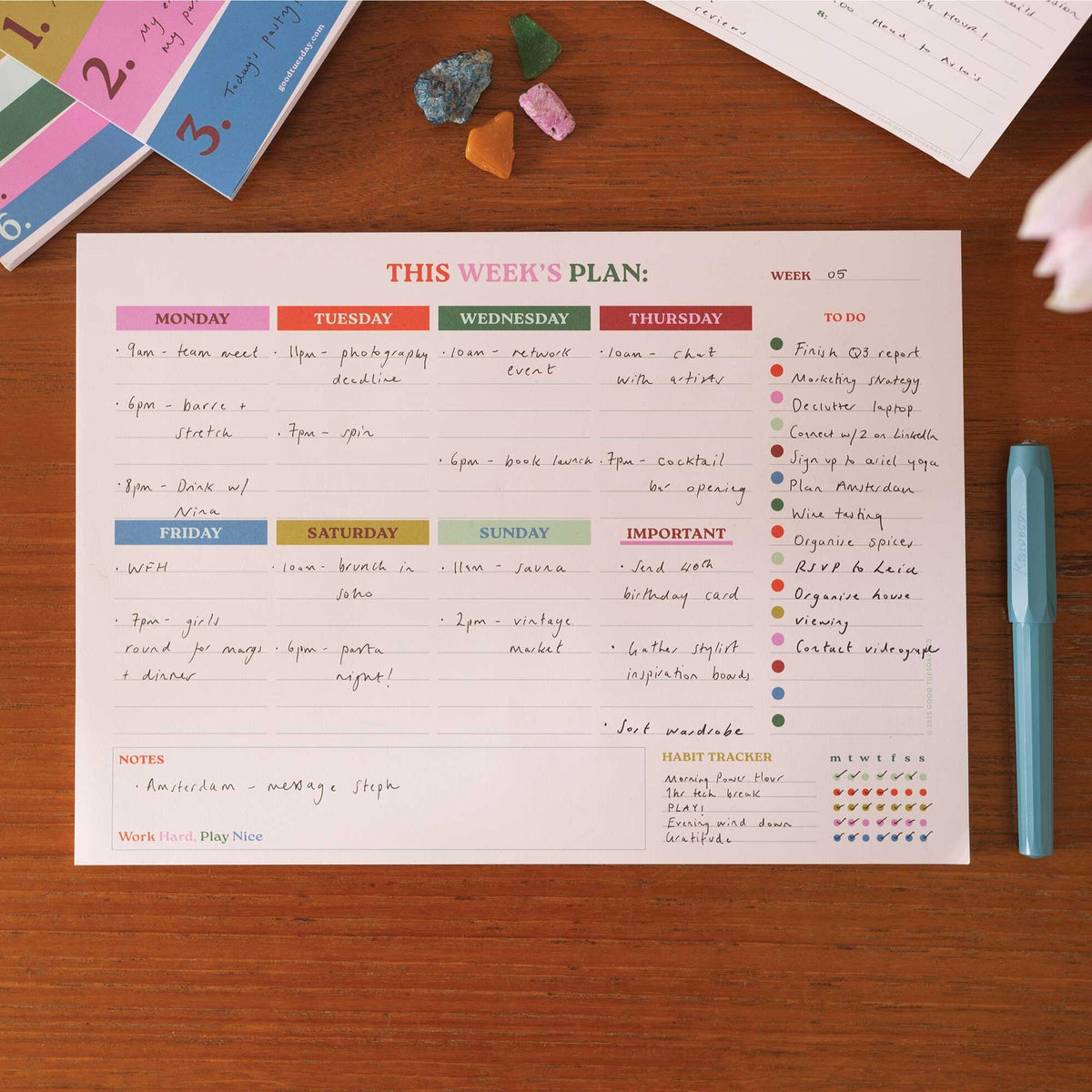 A4 Weekly Planner Pad | Habit Tracker | Work Hard, Play Nice – Sass ...