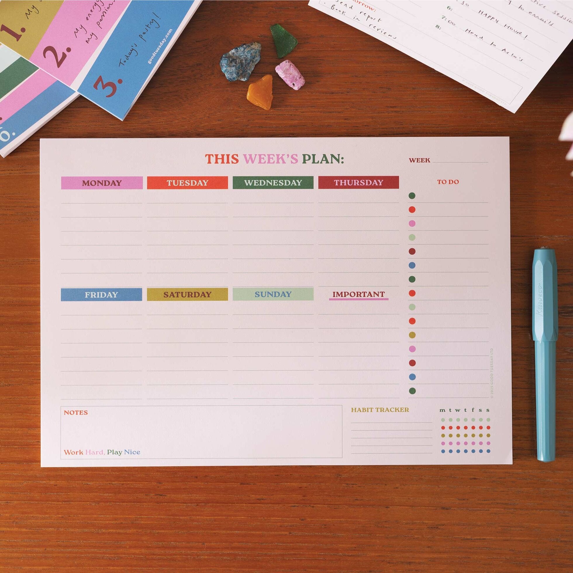 A4 Weekly Planner Pad | Habit Tracker | Work Hard, Play Nice – Sass ...