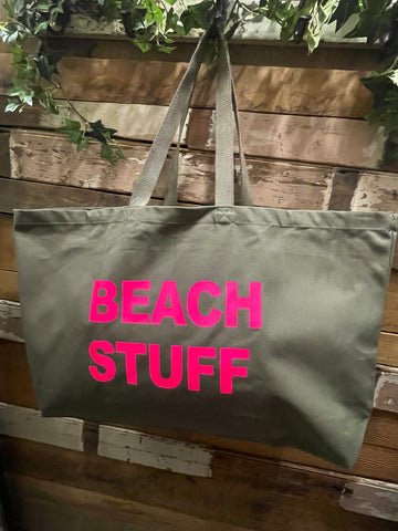 Beach Stuff - Extra Large Forest Green Tote Bag