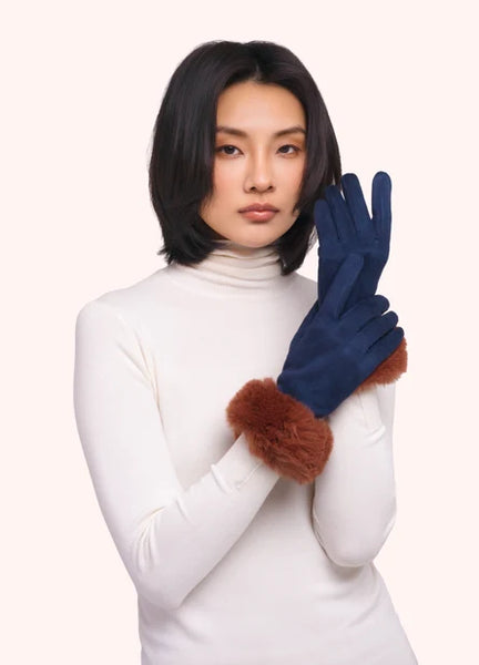 Powder Bettina Faux Suede/Fur Gloves - Navy