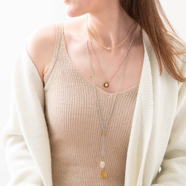 A Beautiful Story Timeless Rose Quartz Gold Coloured Necklace