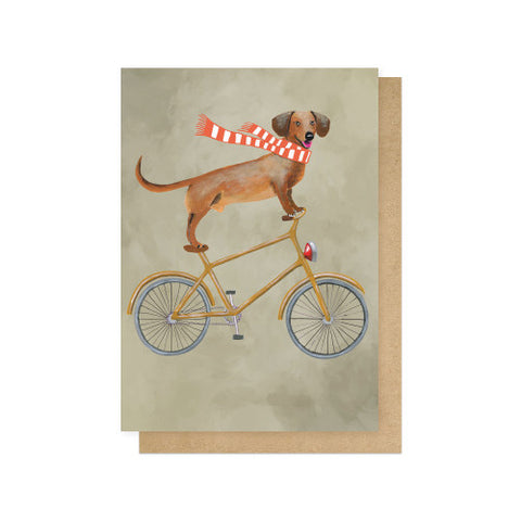 Card - Dachsund on Bicycle