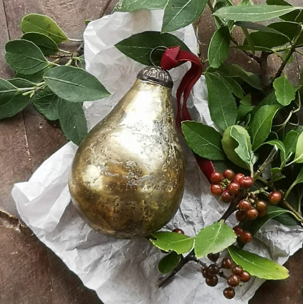 Antique Gold Pear Glass Bauble