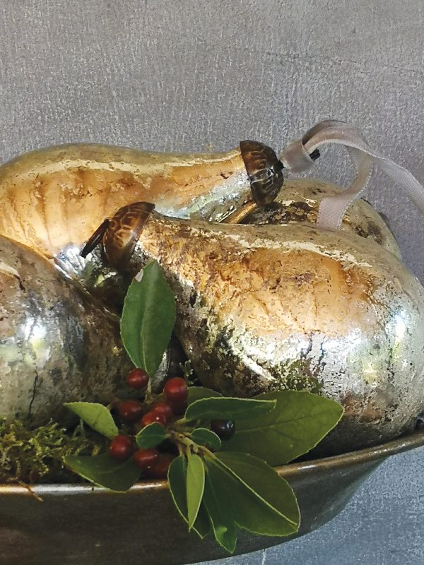 Antique Silver Pear Glass Bauble