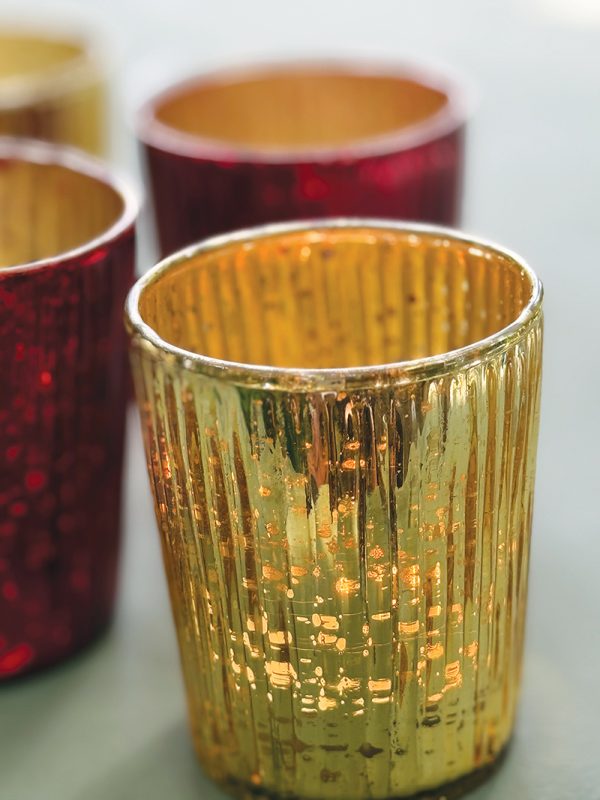 Glass Ribbed Votive - Antique Gold